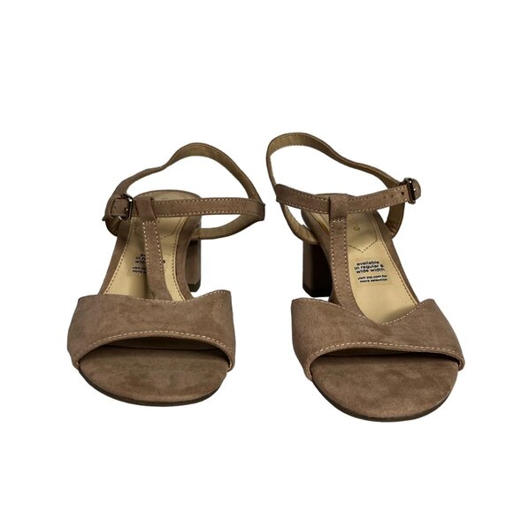 Liz Claiborne Lambert Sandals Womens Size 6.5 Tan Block Heel Suede - Picture 3 of 10